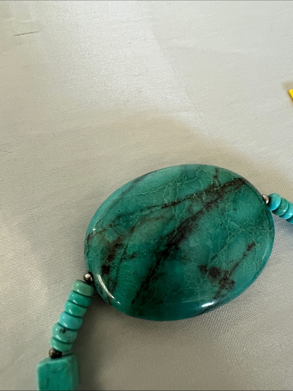 Turquoise Bead Necklace with Oval Stone Pendant SS clasp - Picture 5 of 6